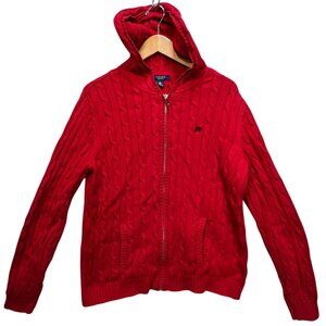 Chaps Women's Cable Knit Cotton Full Zip Hoodie Long Sleeve Size XL Red Solid